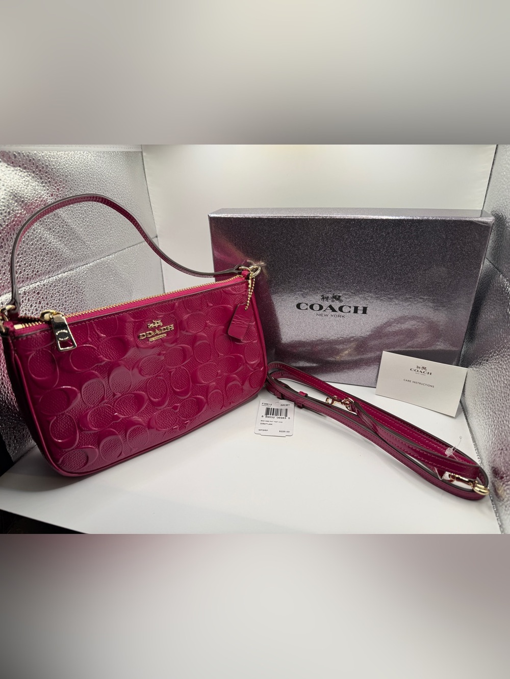 NWT Coach Cranberry Signature Debossed Patent Leather Crossbody Bag
